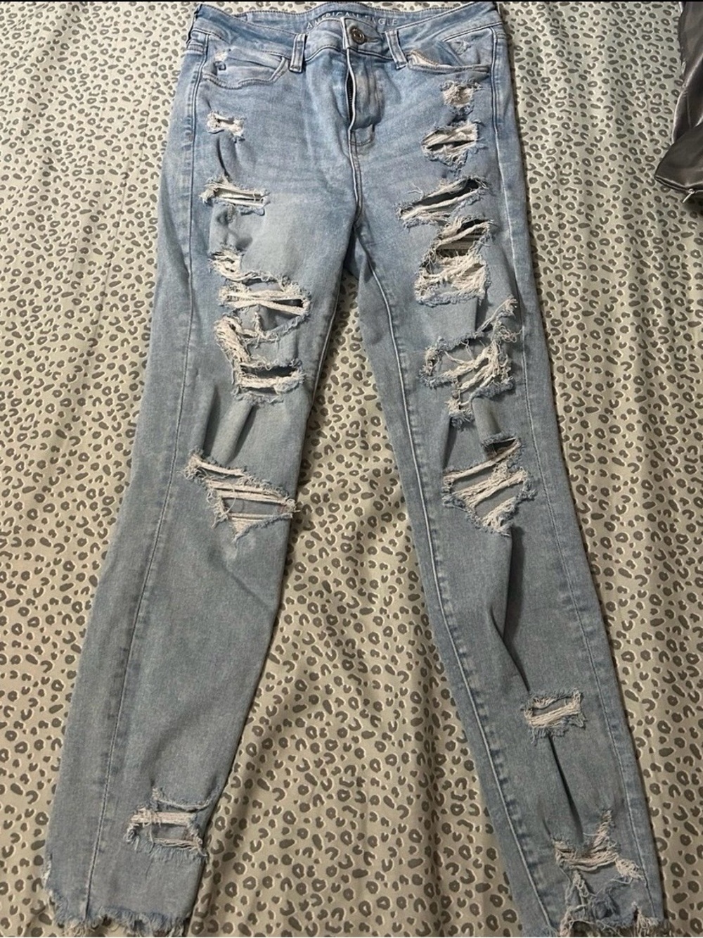 American Eagle Outfitters Light Blue Ripped Skinny Jeans
